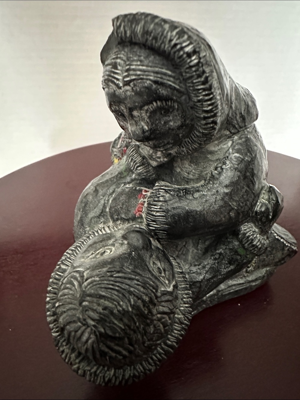 Vintage Hand-Carved Inuit Style Soapstone Figure in Dark Gray